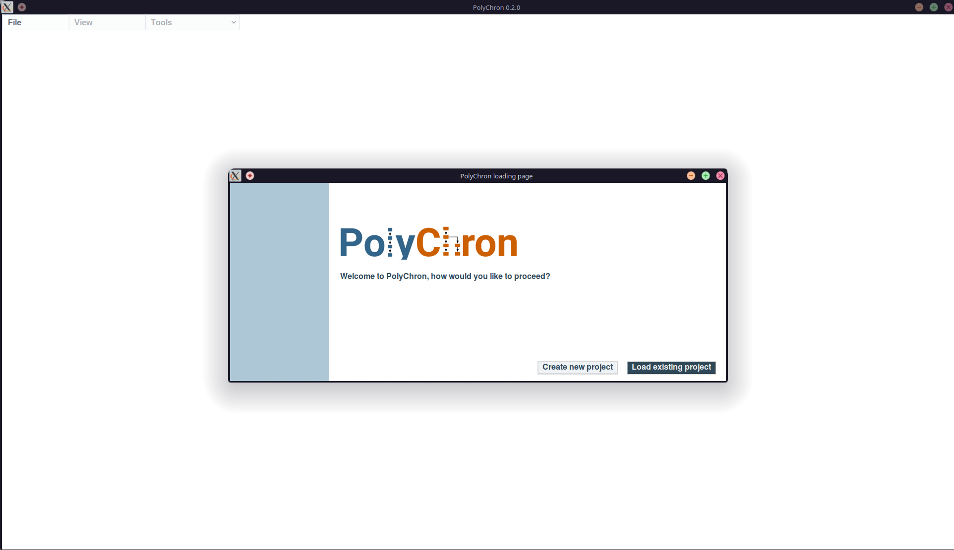 The PolyChron project welcome screen