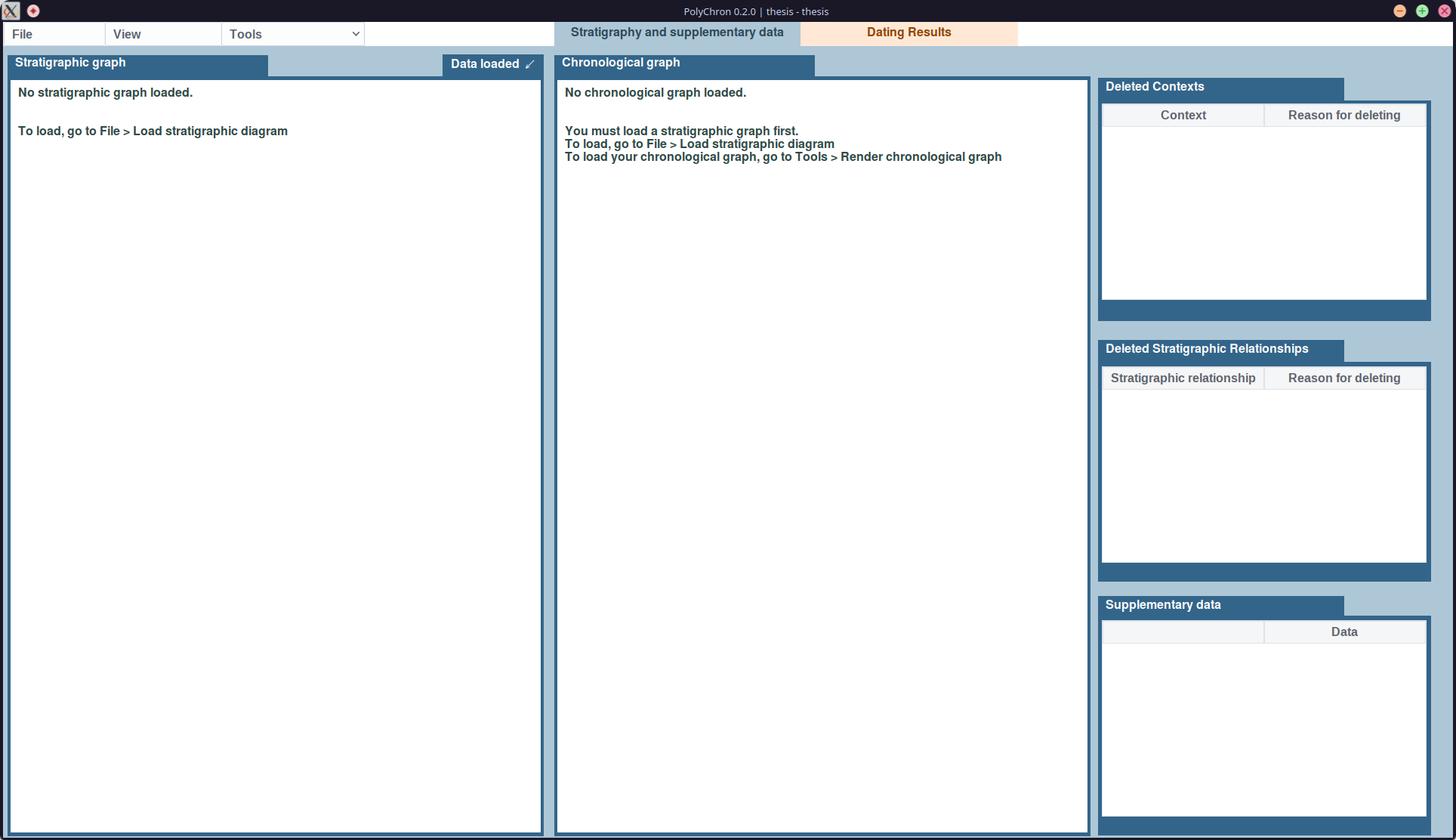 A screenshot of the polychron stratigraphy and supplementary data tab for a new model