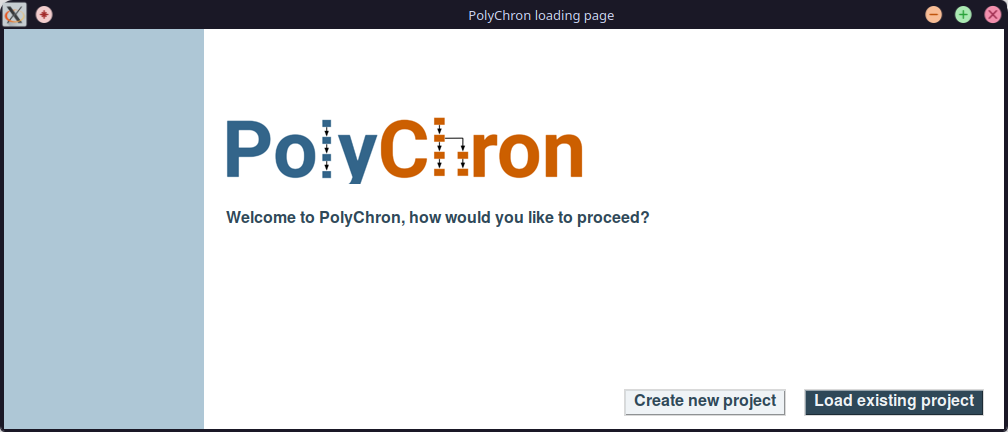 A screenshot of the welcome screen for the polychron project selection process