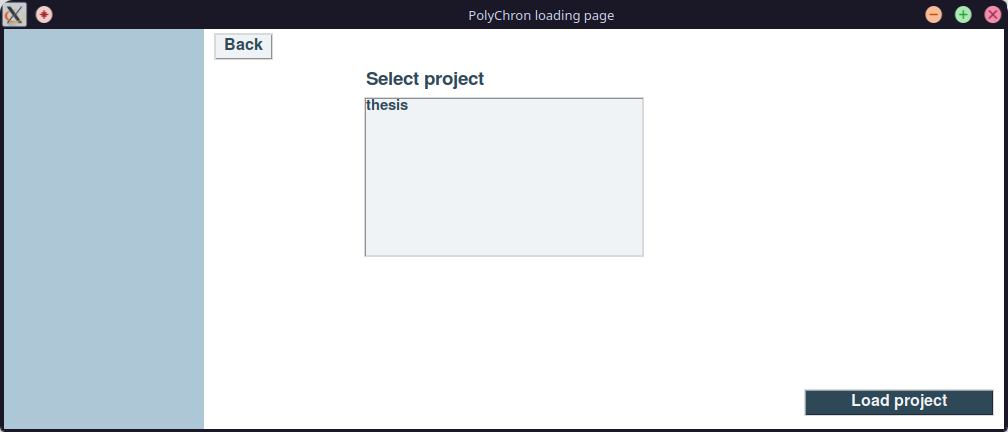 A screenshot of the select project popup window